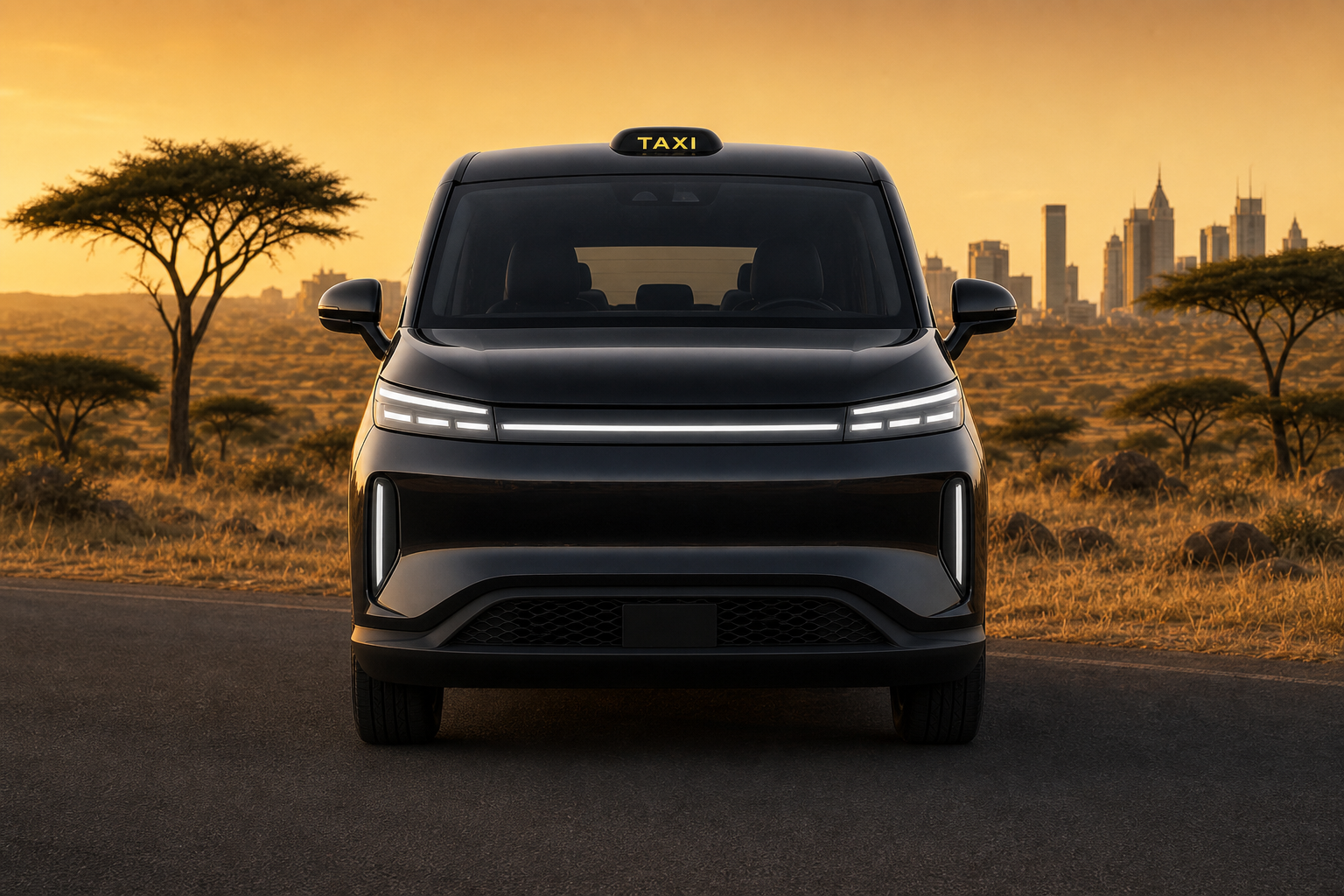 LYD Flux 3 — front with TAXI sign and LED light bar