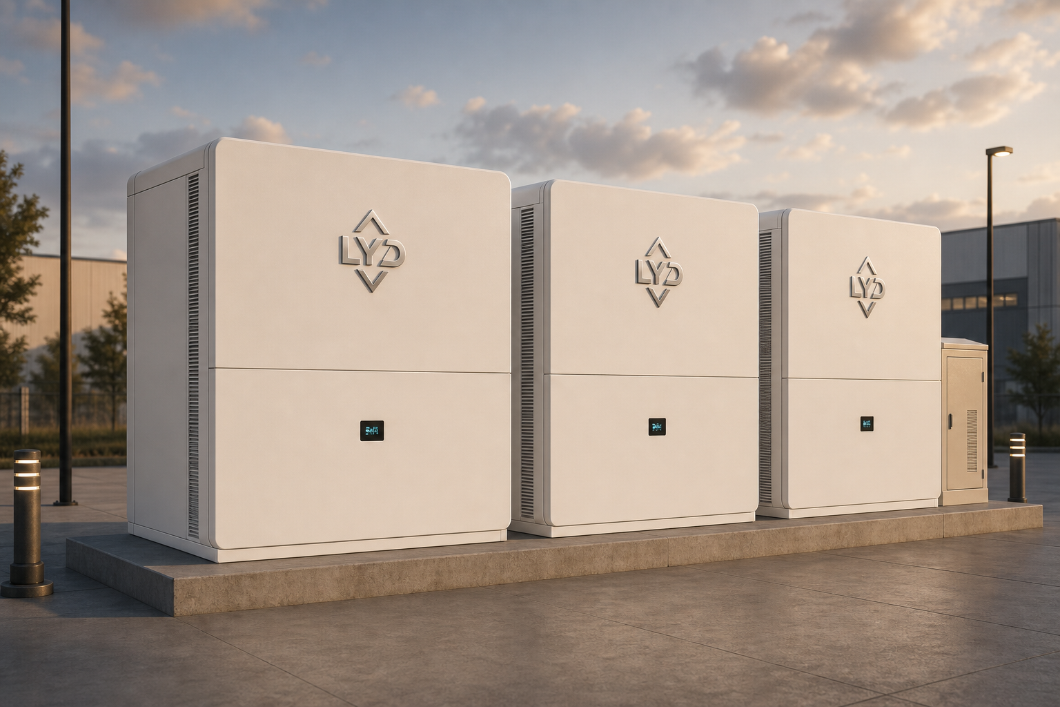 LYD Hyperpack 3 — three 1 MW cabinets in a row at a utility-scale site