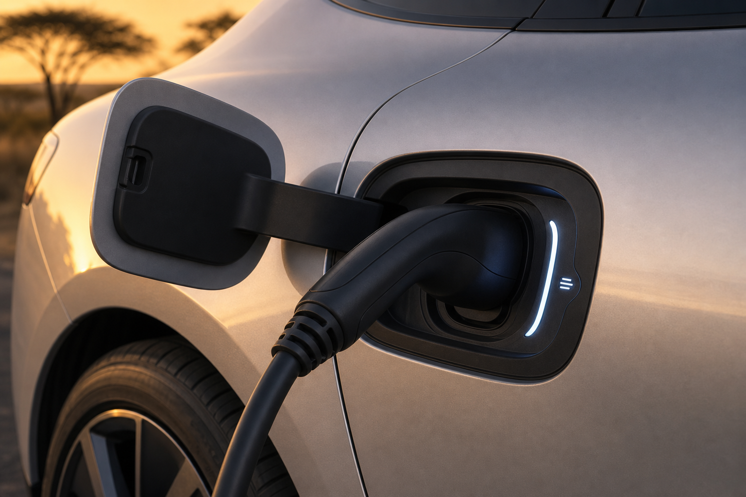 LYD ARC Urban — pedestal-mounted dual-port AC fast charging station outside a modern urban hotel at dusk