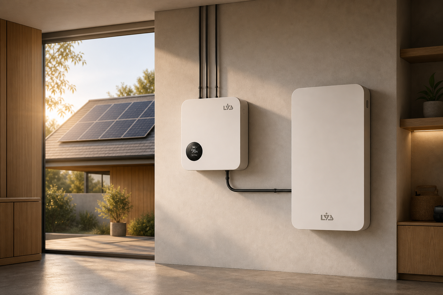 Visual showing an Orbit smart inverter at the centre of an energy system — solar above, SafeCell beside, grid tether optional