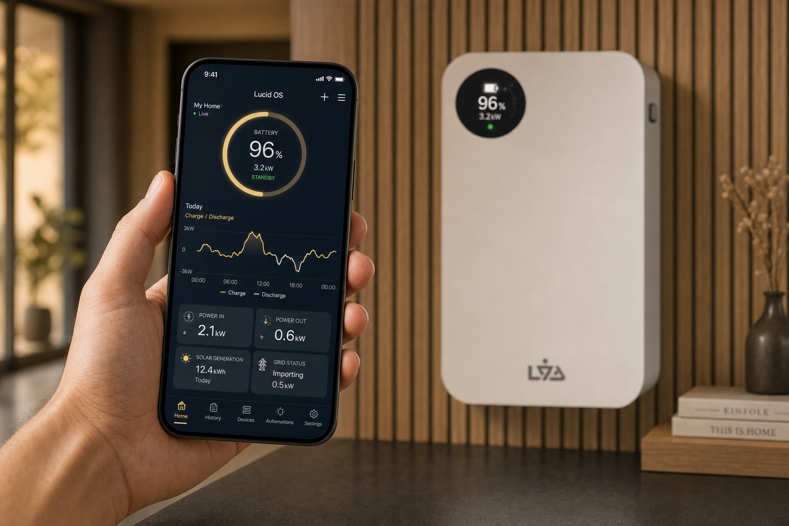 LYD SafeCell paired with the Lucid OS dashboard on a mobile device